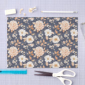 Navy Blauwe Crème Perzik Bloemige Verjaardag Tissuepapier (Craft)