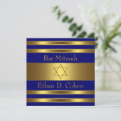 Navy Blauwe David Ster Bar Mitzvah Kaart (Staand voorkant)