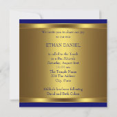 Navy Blauwe David Ster Bar Mitzvah Kaart (Achterkant)