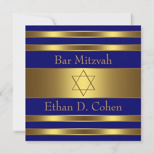 Navy Blauwe David Ster Bar Mitzvah Kaart (Voorkant)