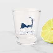 Navy Blauwe Dennis Cape Cod kaart Gouden Hart Trou Shot Glas (Voorkant)