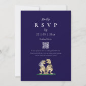 Navy Blauwe Elegante Dinosaur Huwelijk QR Code Kaart (Achterkant)