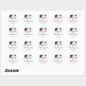 Navy Blauwe en Blush Roze bloemensticker Ronde Sticker (Vel)