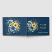 Navy Blauwe en Gele Bloemen Gouden Bruiloft Gastenboek (Volledig)