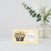 Navy Blauwe en Gele Gift Basket Visitekaartje (Staand voorkant)