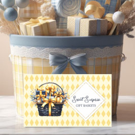 Navy Blauwe en Gele Gift Basket Visitekaartje