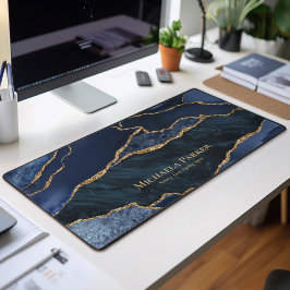 Navy Blauwe en Gouden Agate Geode Zakelijke Bureaumat