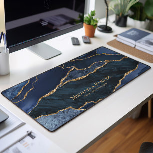 Navy Blauwe en Gouden Agate Geode Zakelijke  Bureaumat