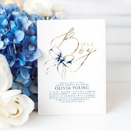 Navy Blauwe en Gouden Boog Jongens Baby Shower Kaart