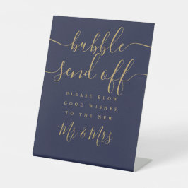 Navy Blauwe En Gouden Bubbel Afscheid Chic Script Reclamebord Met Voetstuk