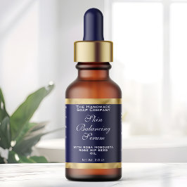 Navy Blauwe en Gouden Cosmetica Druppelfles Etiket