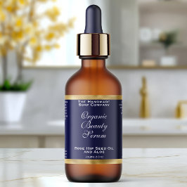 Navy Blauwe en Gouden Cosmetica Druppelfles Etiket