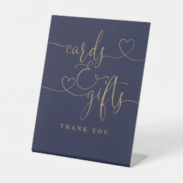 Navy Blauwe En Gouden Hart Script Kaarten En Cadea Reclamebord Met Voetstuk