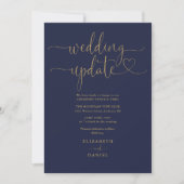 Navy Blauwe En Gouden Hart Script Trouwupdate Kaart (Voorkant)