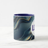 Navy Blauwe en Gouden Moderne Boho Aangepaste Logo Mok (Midden)