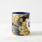 Navy Blauwe en Gouden Moderne Boho Aangepaste Logo Mok (Midden)
