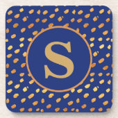 Navy Blauwe en Gouden Monogram Onderzetter (Voorkant)