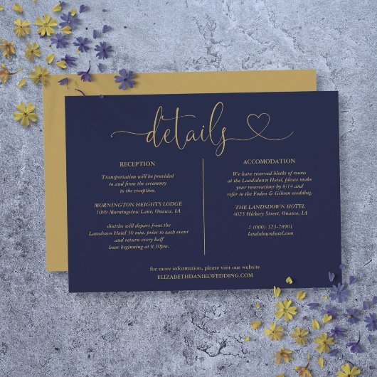 Navy Blauwe En Gouden Script Details Informatiekaa Kaart