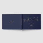 Navy Blauwe En Gouden Script Trouw Gastenboek (Volledig)