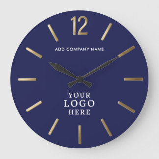Navy Blauwe en Gouden Zakelijke Logo Zakelijke Log Grote Klok