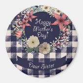 Navy Blauwe en Koraalrode Bloemen | Voor Zus Magneet (Voorkant)