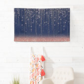 Navy Blauwe en Roze Gouden Glitter Glans Achtergro Spandoek (Insitu)