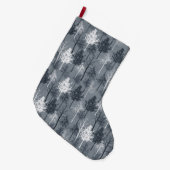 Navy Blauwe en Witte Bomen Grote Kerstsok (Voorkant (Hangend))