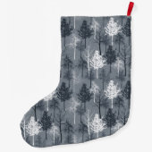 Navy Blauwe en Witte Bomen Grote Kerstsok (Achterkant)