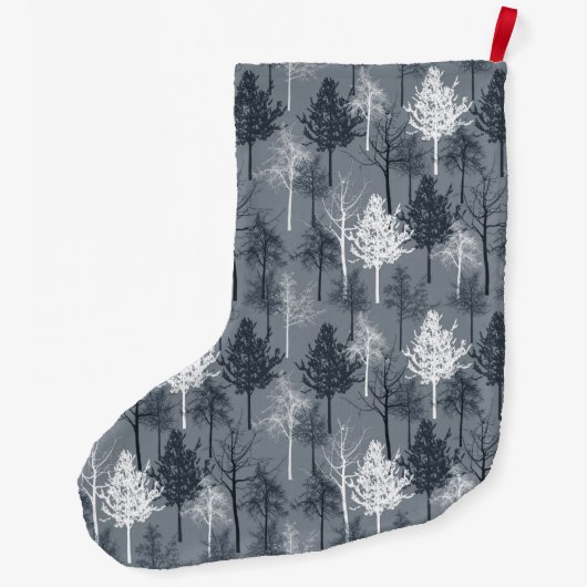 Navy Blauwe en Witte Bomen Grote Kerstsok (Achterkant)