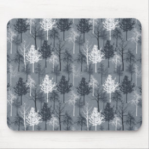 Navy Blauwe en Witte Bomen Muismat