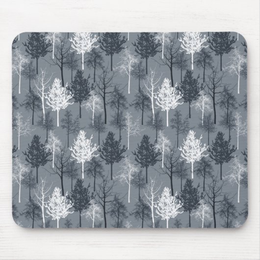 Navy Blauwe en Witte Bomen Muismat (Voorkant)