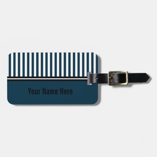 Navy blauwe en witte gestreepte bagagelabel (Voorkant horizontaal)