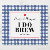 Navy Blauwe en Witte Gingham I Do Brew Bruiloft Bier Etiket (Enkel label)