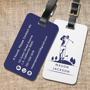 Navy Blauwe en Witte Golfer Illustratie Mannelijk Bagagelabel