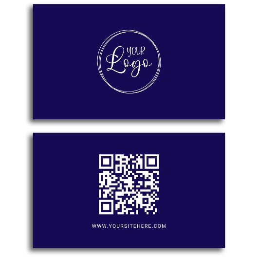 Navy Blauwe en Witte Logo Minimalistische QR Code Visitekaartje