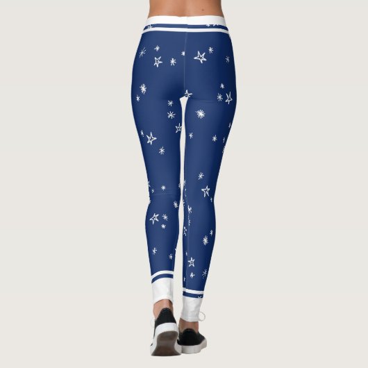 Navy Blauwe en Witte Sterren en Strepen Leggings (Achterkant)