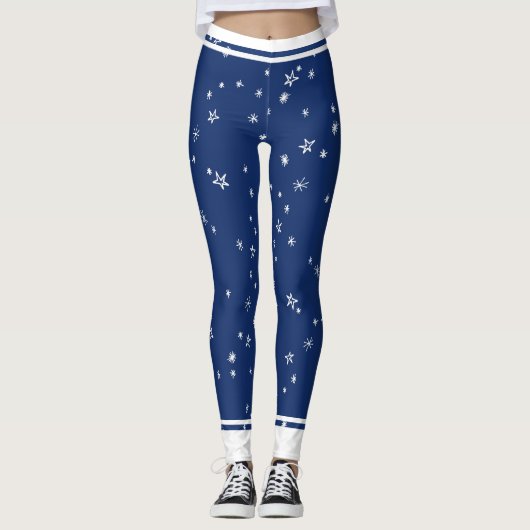 Navy Blauwe en Witte Sterren en Strepen Leggings (Voorkant)