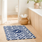 Navy Blauwe en Witte Trellis Monogram Badmat