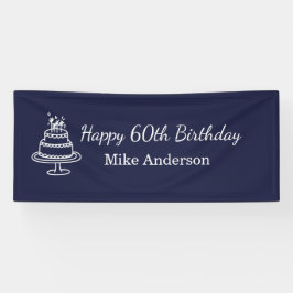 Navy Blauwe en Witte Verjaardagsfeest voor Mannen Spandoek