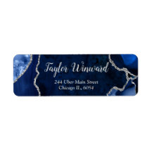 Navy Blauwe en Zilveren Agate Marmer Verjaardagsfe