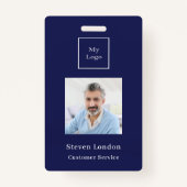 Navy blauwe foto naam QR code business logo Badge (Voorkant)