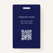 Navy blauwe foto naam QR code business logo Badge (Achterkant)