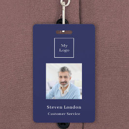 Navy blauwe foto naam QR code business logo Badge
