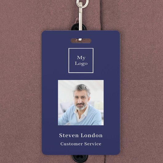 Navy blauwe foto naam QR code business logo Badge