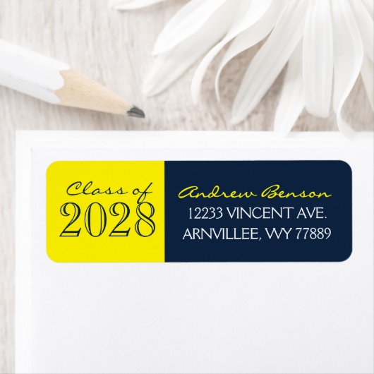 Navy Blauwe & Gele Afstudeer Retouradres Label (Insitu)