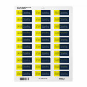 Navy Blauwe & Gele Afstudeer Retouradres Label (Full Sheet)