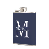 Navy Blauwe Gepersonaliseerde Monogram en Naam Fle Heupfles (Links)