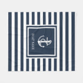 Navy Blauwe Gestreepte Zeeanker Bootsnaam Fleece Deken (Voorkant (Horizontaal))