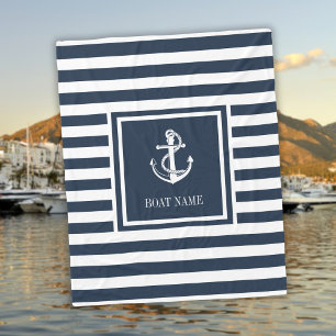 Navy Blauwe Gestreepte Zeeanker Bootsnaam Fleece Deken