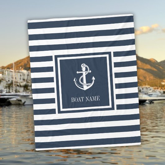 Navy Blauwe Gestreepte Zeeanker Bootsnaam Fleece Deken